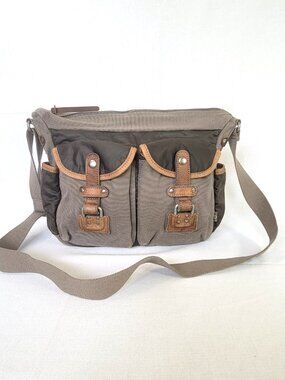 TSD Brand Earth & Style Canvas Leather Messenger Crossbody Bag Green Brown